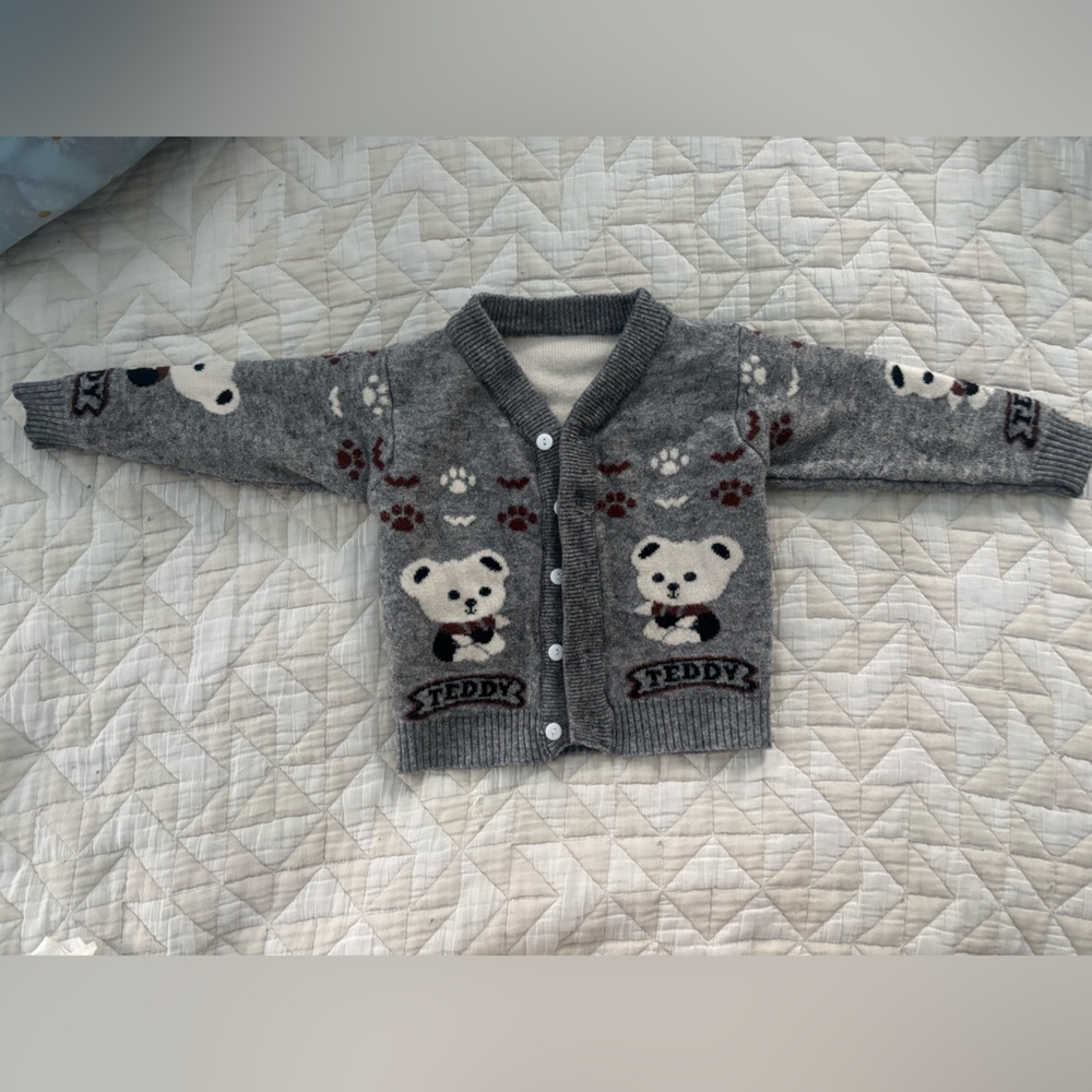 Vintage Gray Teddy Bear Cardigan